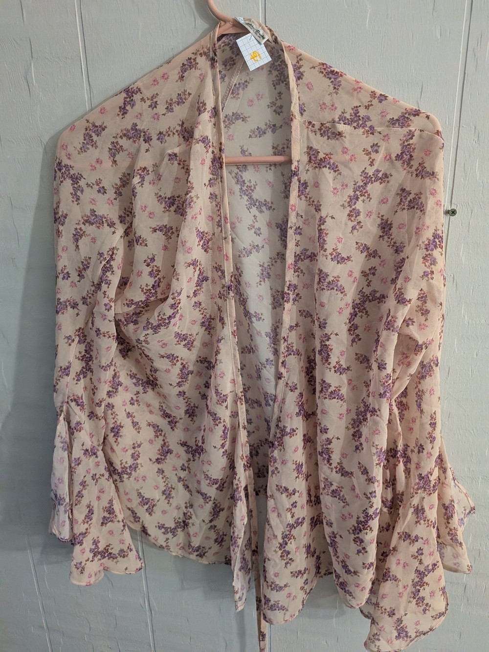 Rubber Ducky Productions, Inc. Pink Floral Sheer Open-Front Kimono
